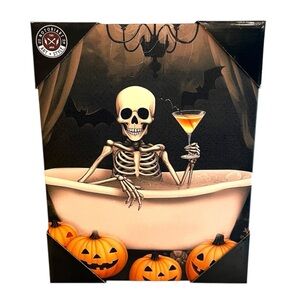 Halloween Skeleton Canvas Wrapped Spooky Fun Art Bats Pumpkins Cocktail Bath
